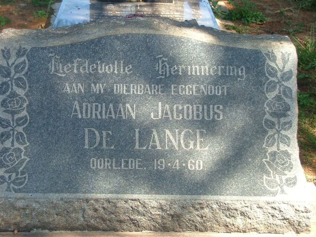 LANGE Adriaan Jacobus, de -1960