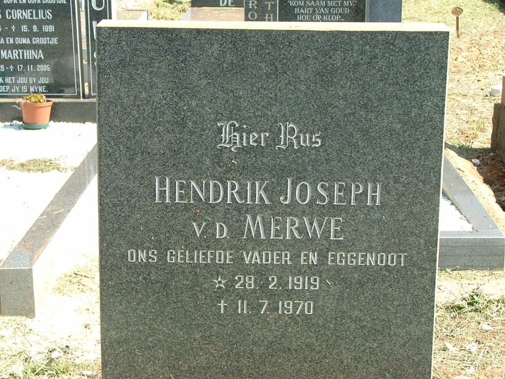 MERWE Hendrik Joseph, van der 1919-1970