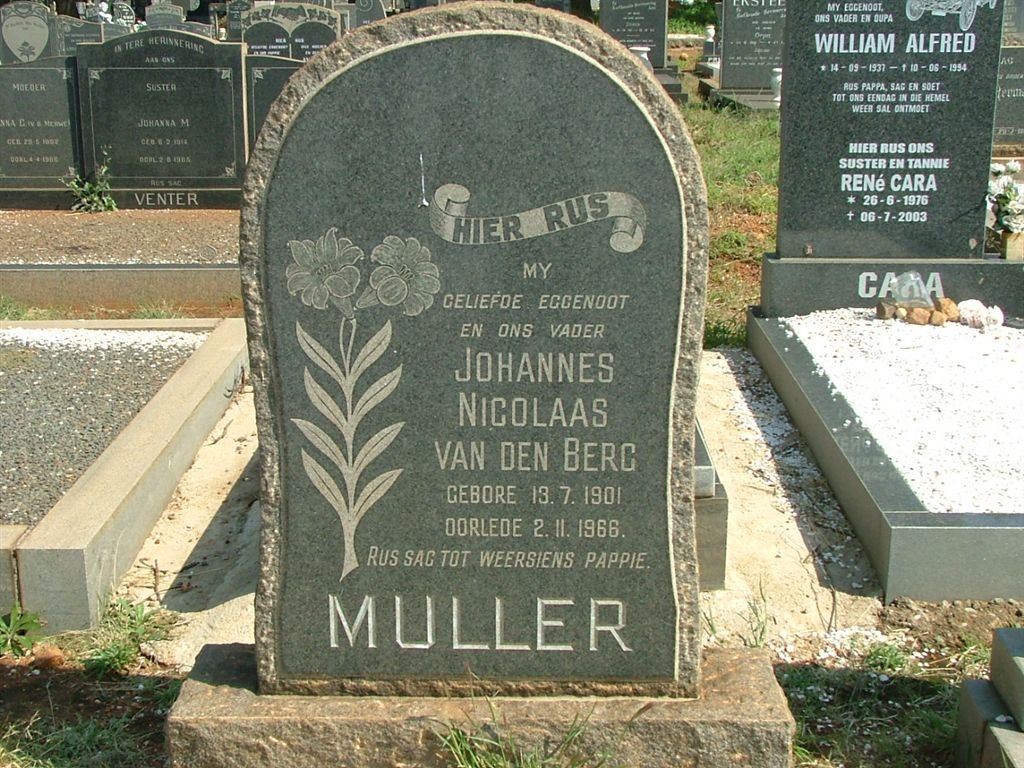 MULLER Johannes Nicolaas van den Berg 1901-1966