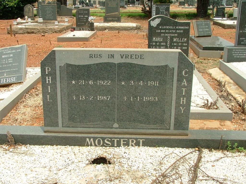 MOSTERT Phil 1922-1987 &amp; Cathy 1911-1993