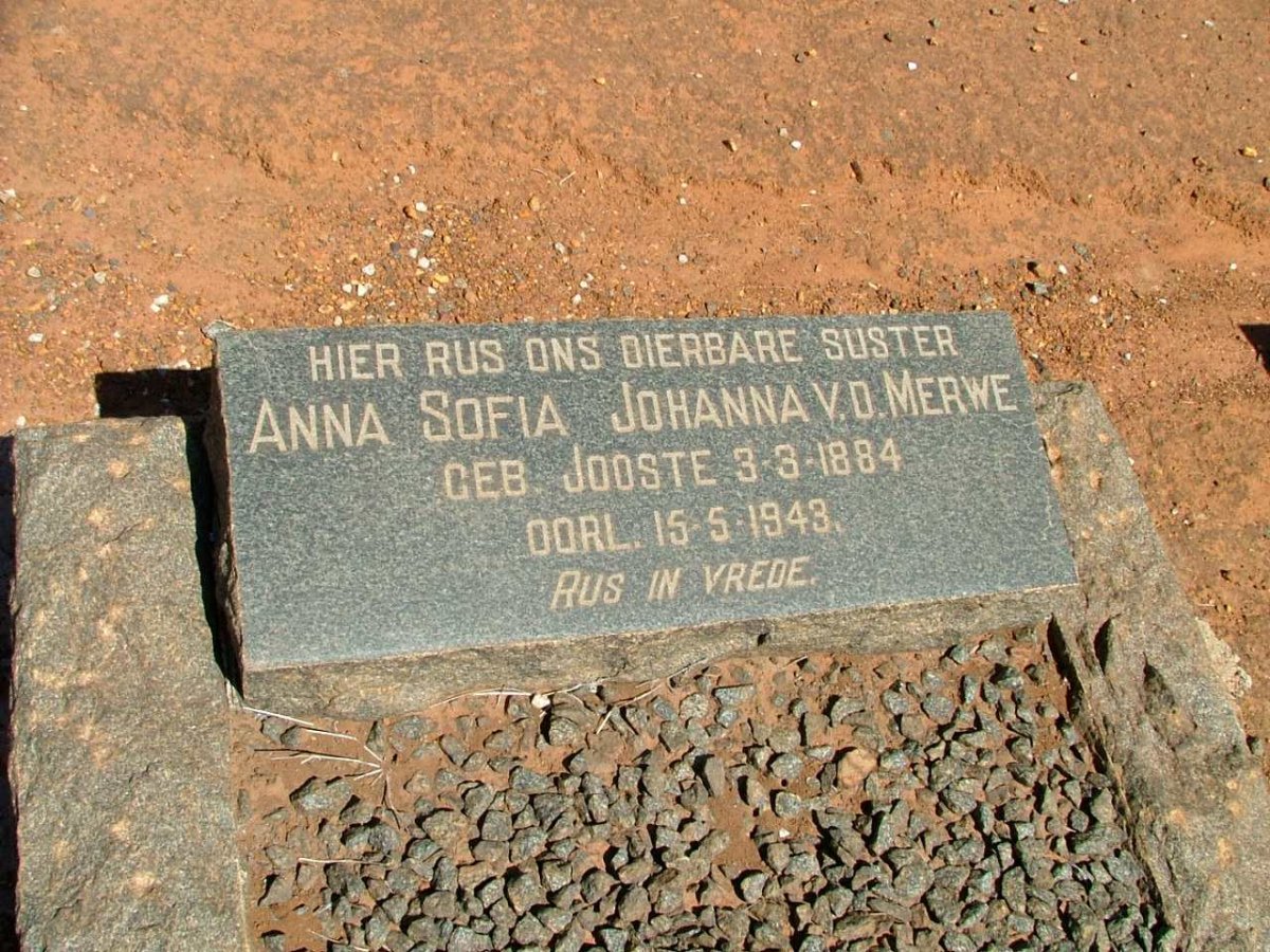MERWE Anna Sofia Johanna, van der nee JOOSTE 1884-1943