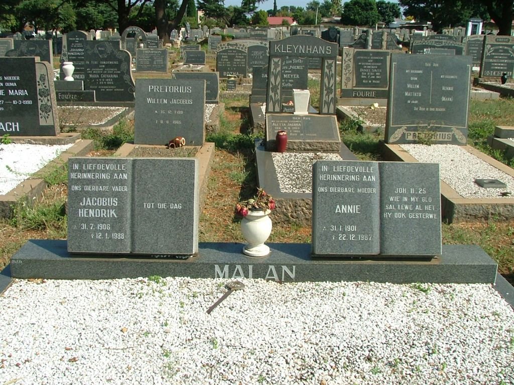 MALAN Jacobus Hendrik 1906-1988 &amp; Annie 1901-1987