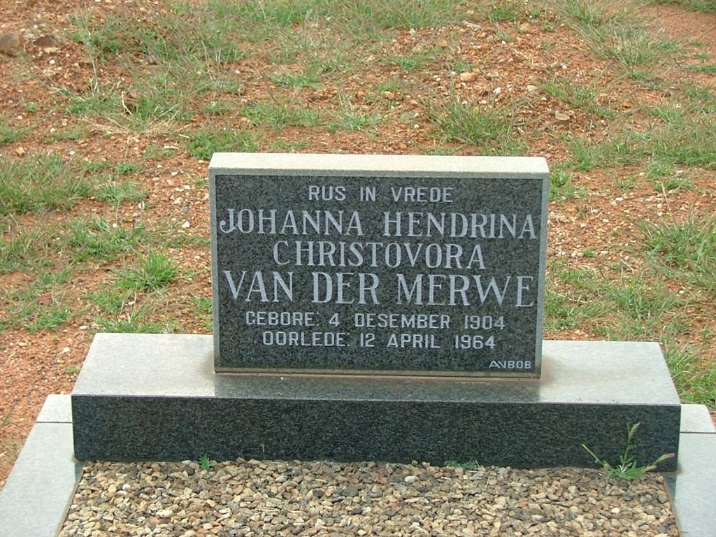 MERWE Johanna Hendrina Christovora, van der 1904-1964