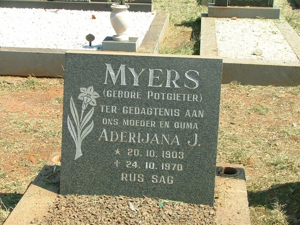 MYERS Aderijana nee POTGIETER 1903-1970