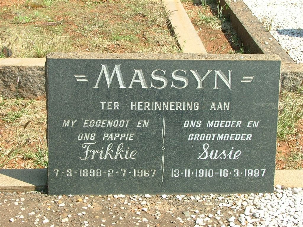 MASSYN Frikkie 1898-1967 &amp; Susie 1910-1987