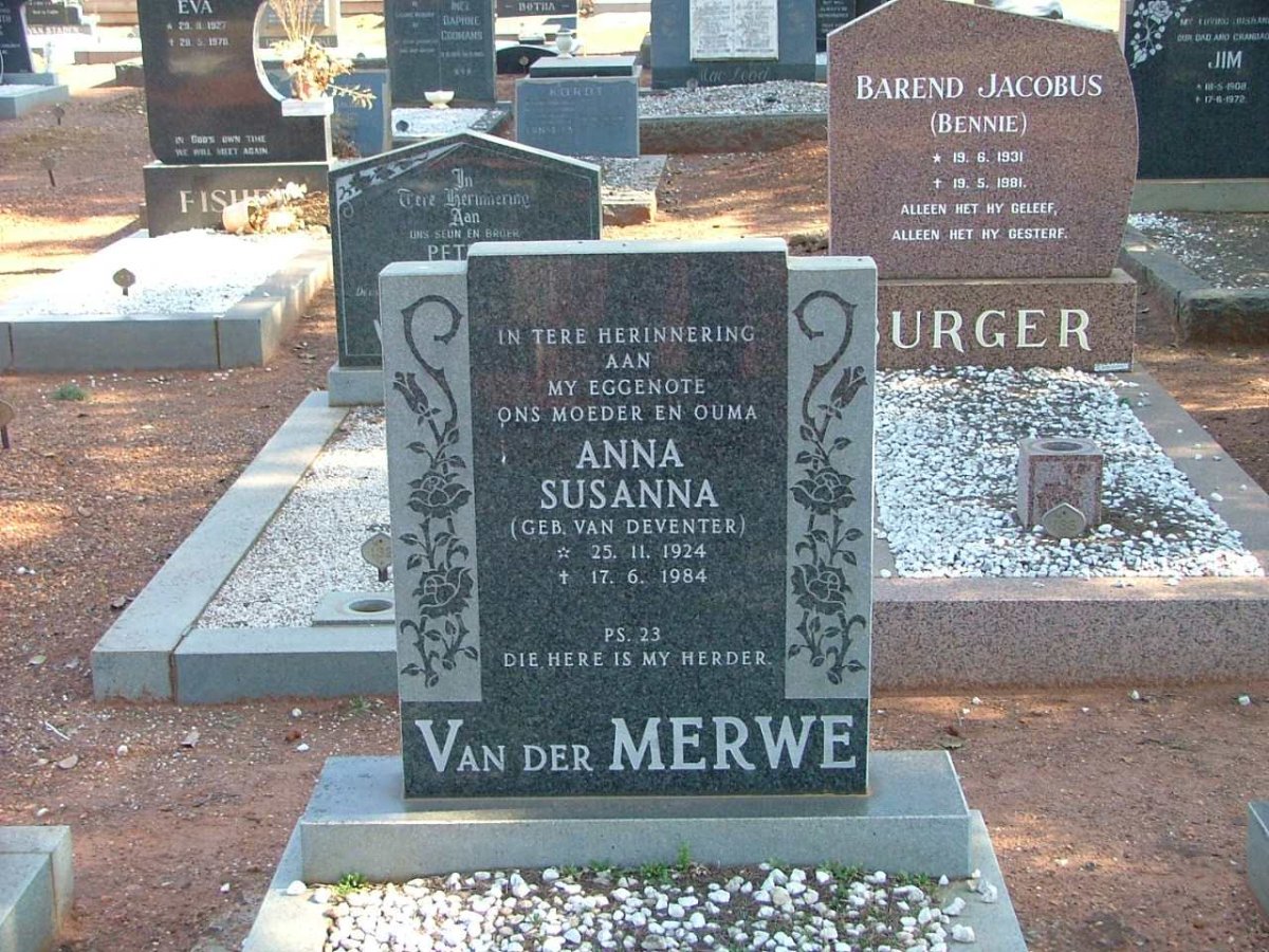 MERWE Anna Susanna, van der nee VAN DEVENTER 1924-1984