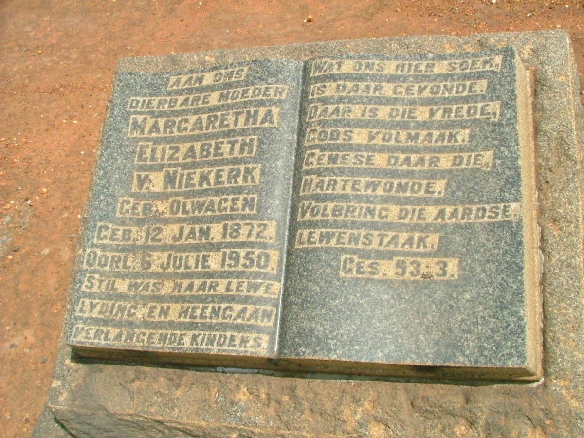 NIEKERK Margaretha Elizabeth, v. nee OLWAGEN 1872-1950