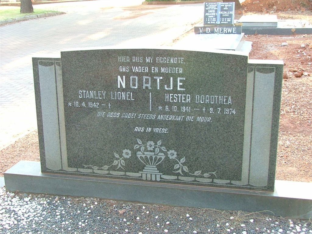 NORTJE Stanley Lionel 1942- &amp; Hester Dorothea 1941-1974