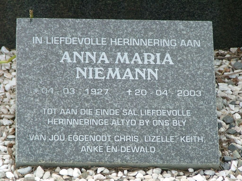 NIEMANN Anna Maria 1927-2003