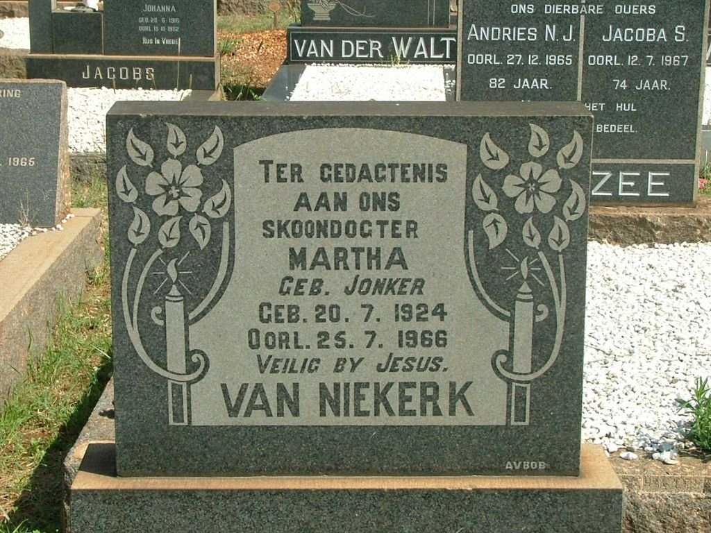 NIEKERK Martha. van nee JONKER 1924-1966