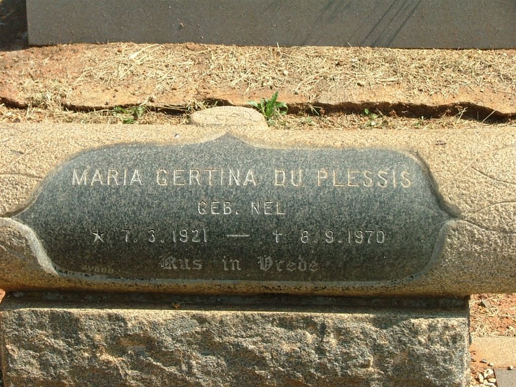 PLESSIS Maria Gertina, du nee NEL 1921-1970