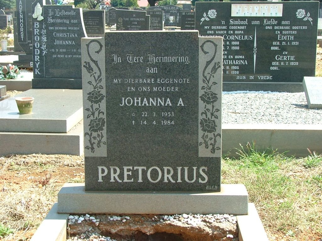 PRETORIUS Johanna A. 1953-1984