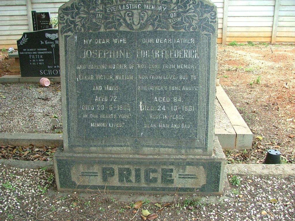PRICE Edgar Frederick -1961 &amp; Josephine -1953