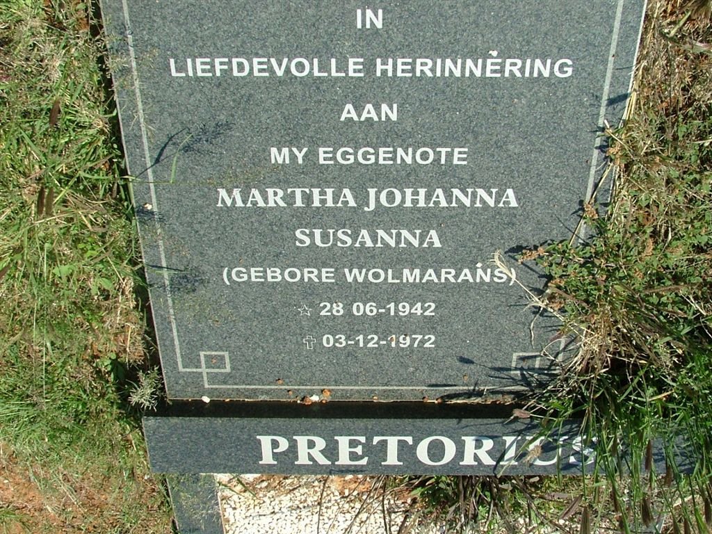 PRETORIUS Martha Johanna Susanna nee WOLMERANS 1942-1972