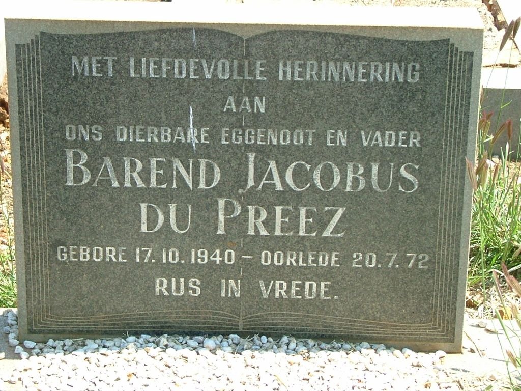 PREEZ Barend Jacobus, du 1940-1972