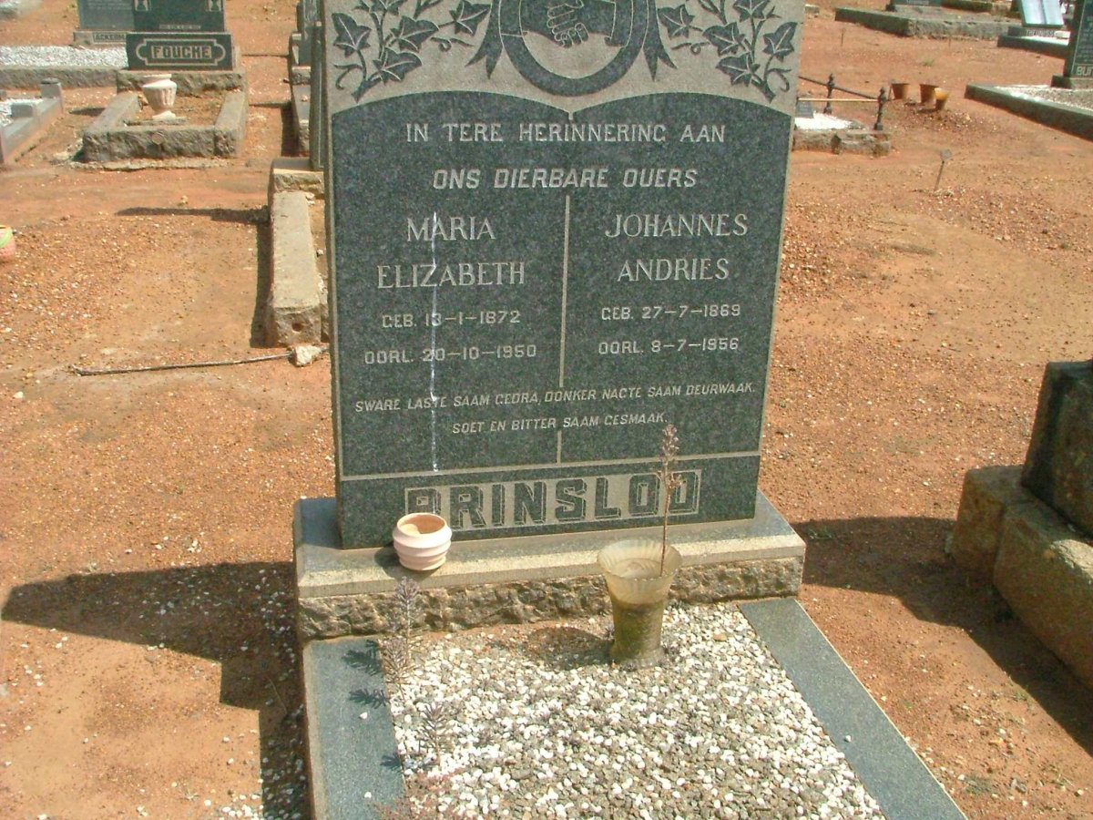 PRINSLOO Johannes Andries 1869-1956 &amp; Maria Elizabeth 1872-1959