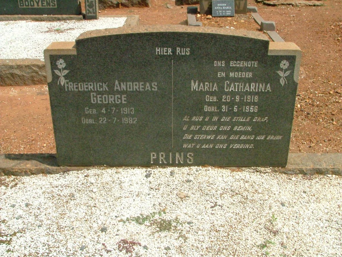 PRINS Frederick Andreas George 1913-1982 &amp; Maria Catharina 1918-1956
