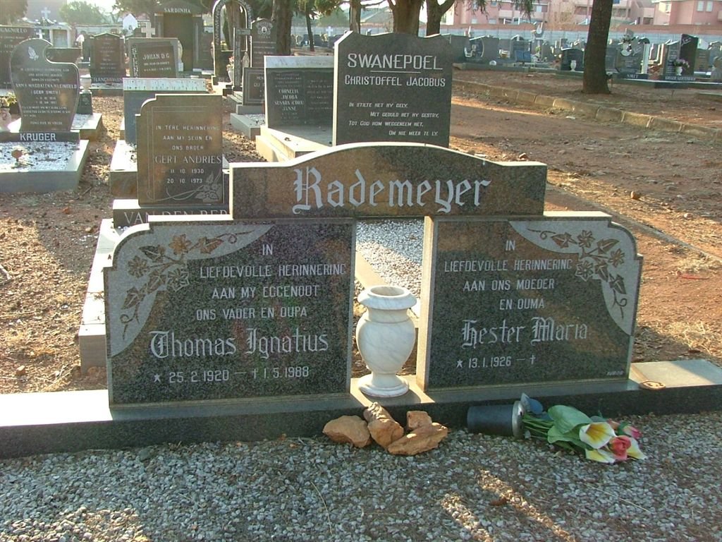 RADEMEYER Thomas Ignatius 1920-1988 &amp; Hester Maria 1926-