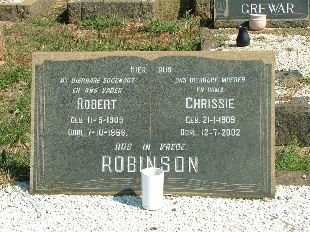 ROBINSON Robert 1909-1966 &amp; Chrissie 1909-2002