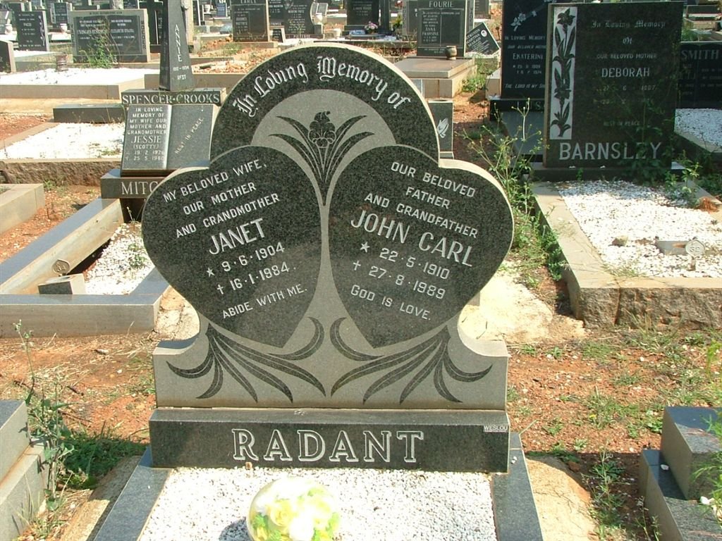 RADANT Johan Carl 1910-1989 &amp; Janet 1904-1984