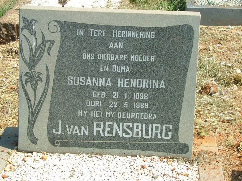 RENSBURG Susanna Hendrina, J. van 1898-1989