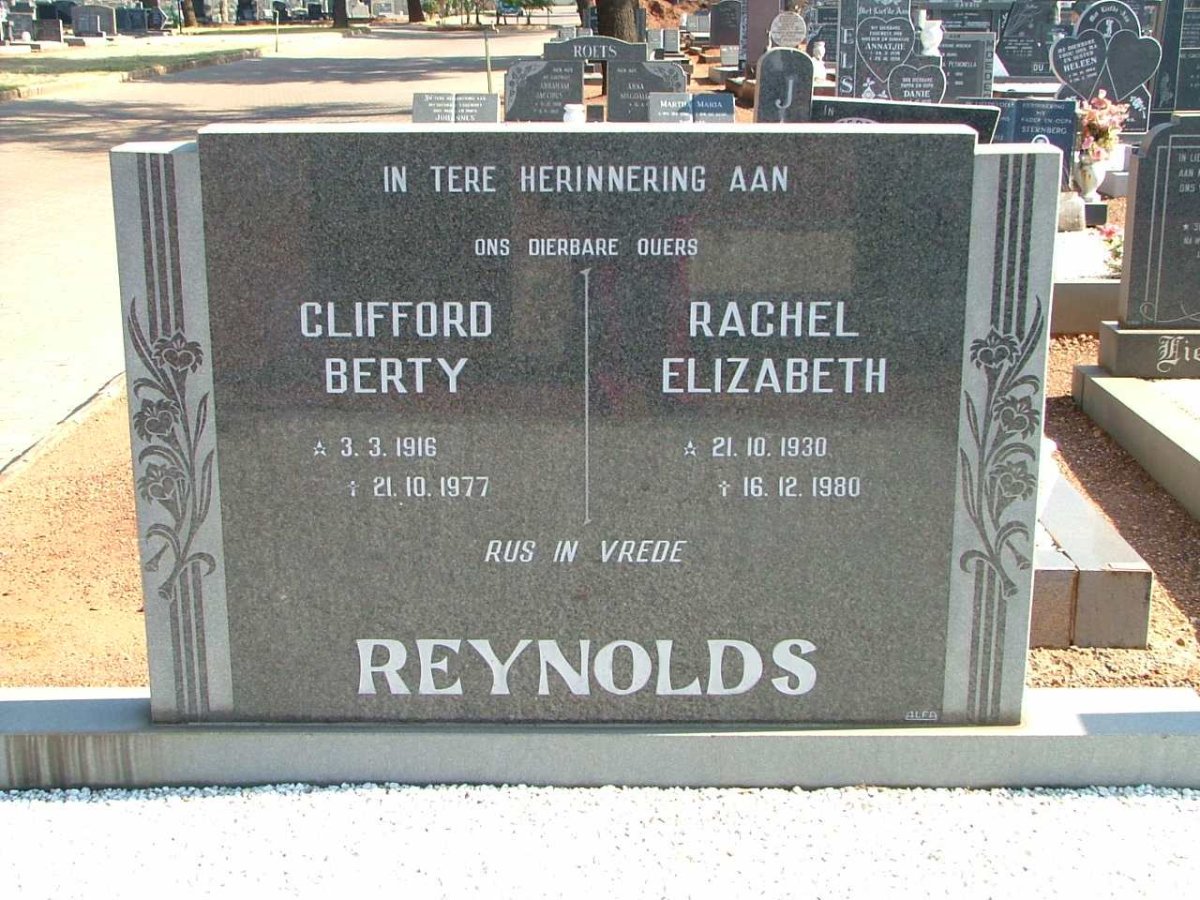 REYNOLDS Clifford Berty 1916-1977 &amp; Rachel Elizabeth 1930-1980