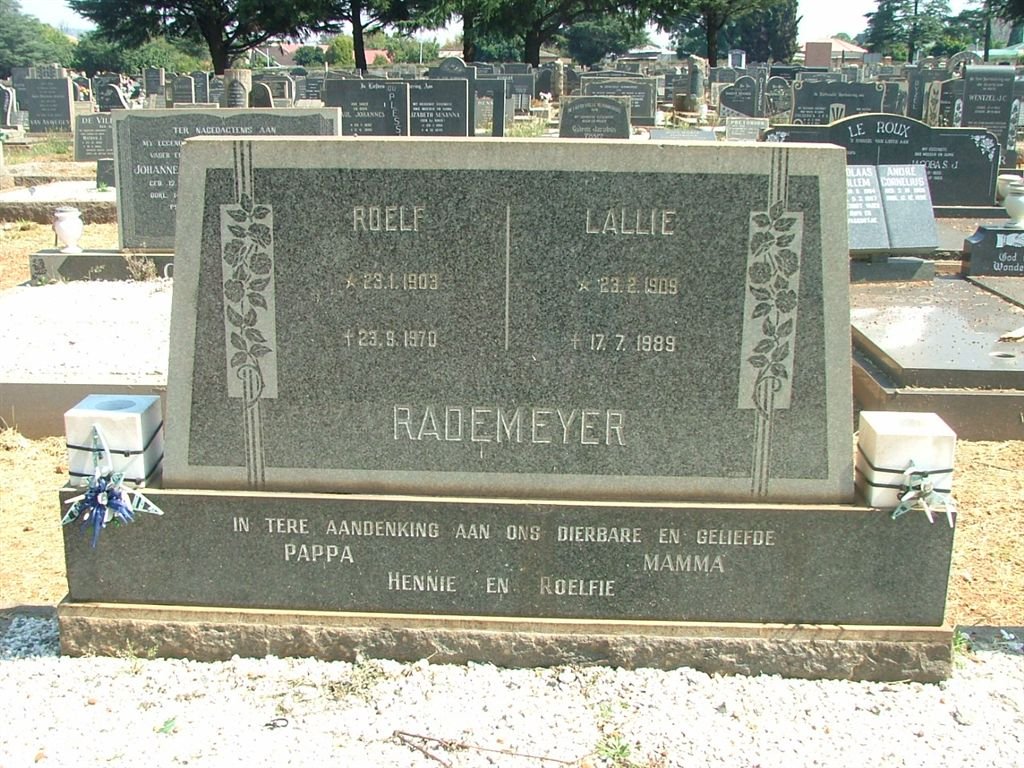 RADEMEYER Roelf 1903-1970 &amp; Lallie 1909-1989