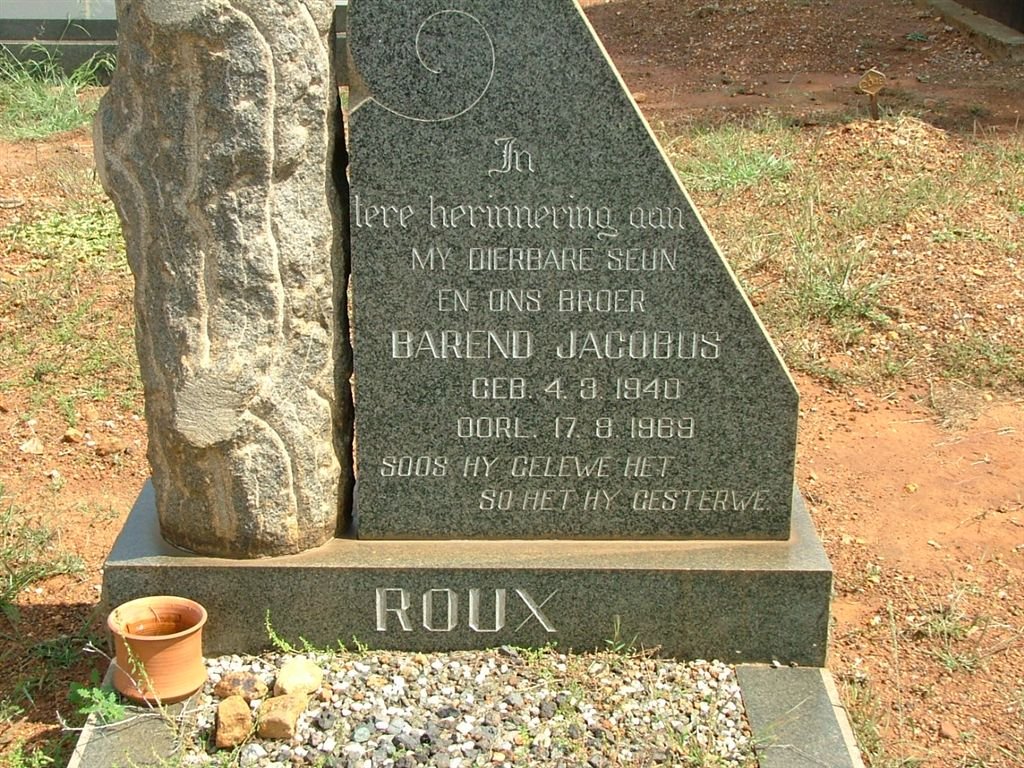 ROUX  Barend Jacobus 1940-1969