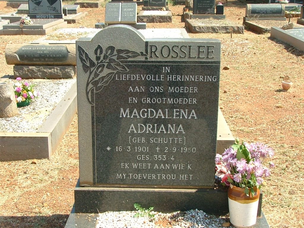 ROSSLEE Magdalena Adriana nee SCHUTTE 1901-1980