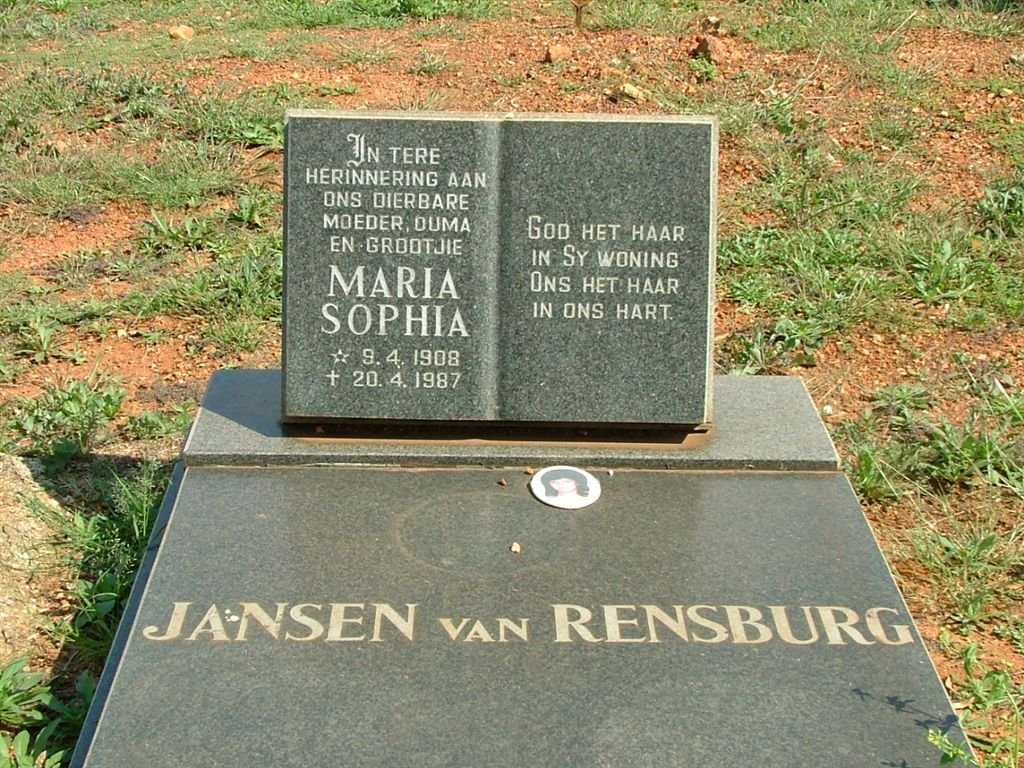 RENSBURG Maria Sophia, Jansen van 1908-1987