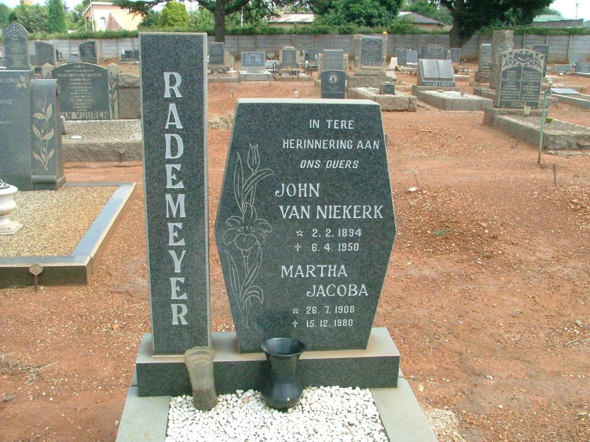 RADEMEYER John Van Niekerk 1894-1950 &amp; Martha Jacob 1908-1980