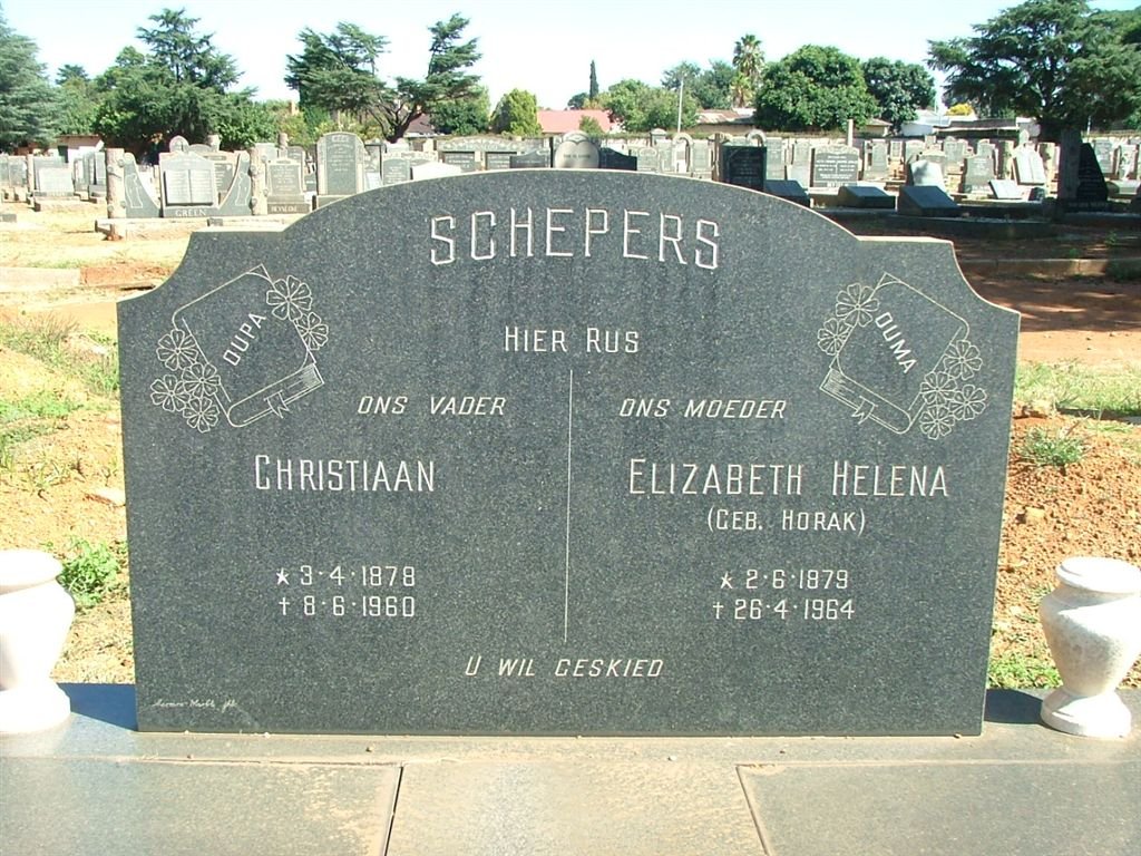 SCHEPERS Christiaan 1878-1960 &amp; Elizabeth Helena HORAK 1897-1964