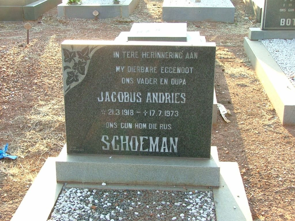 SCHOEMAN Jacobus Andries 1918-1973