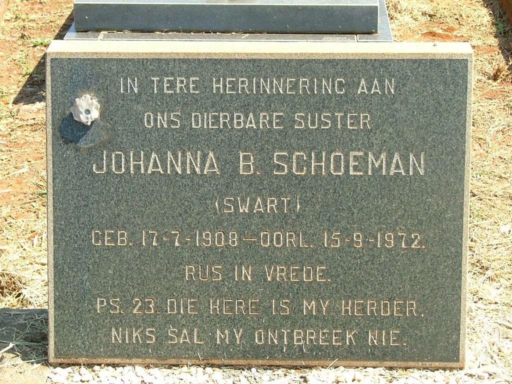SCHOEMAN Johanna B. nee SWART 1908-1972