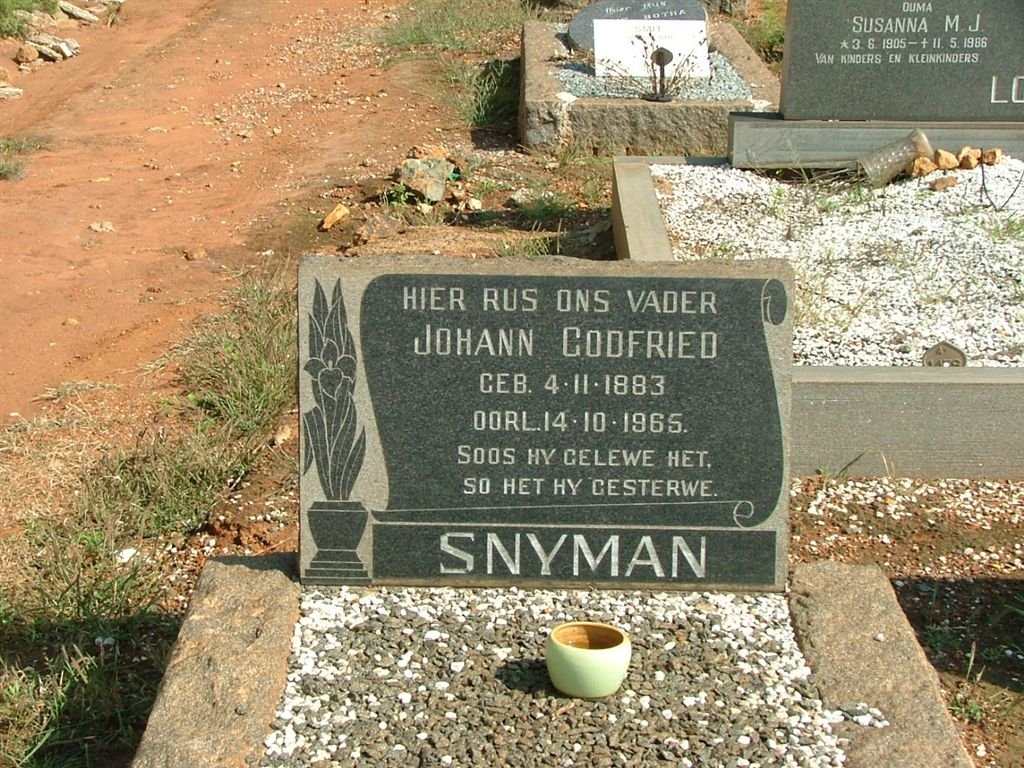 SNYMAN Johann Godfried 1883-1965