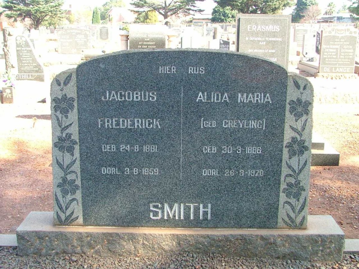 SMITH Jacobus Frederick 1881-1959 &amp; Alida Maria GREYLING 1886-1970