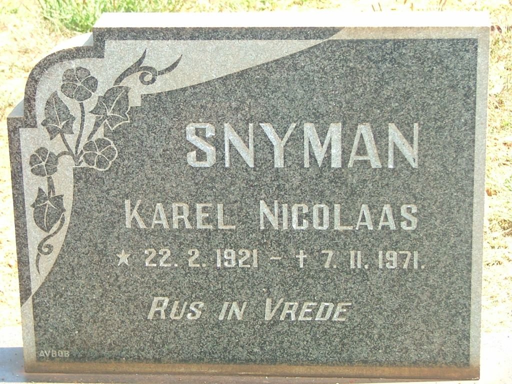 SNYMAN Karel Nicolaas 1921-1971
