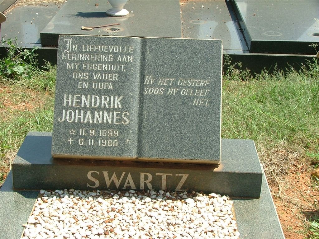 SWARTZ Hendrik Johannes 1899-1980