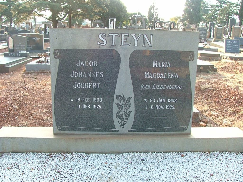 STEYN Jacob Johannes Joubert 1908-1975 &amp; Maria Magdalena LIEBENBERG 1908-1975