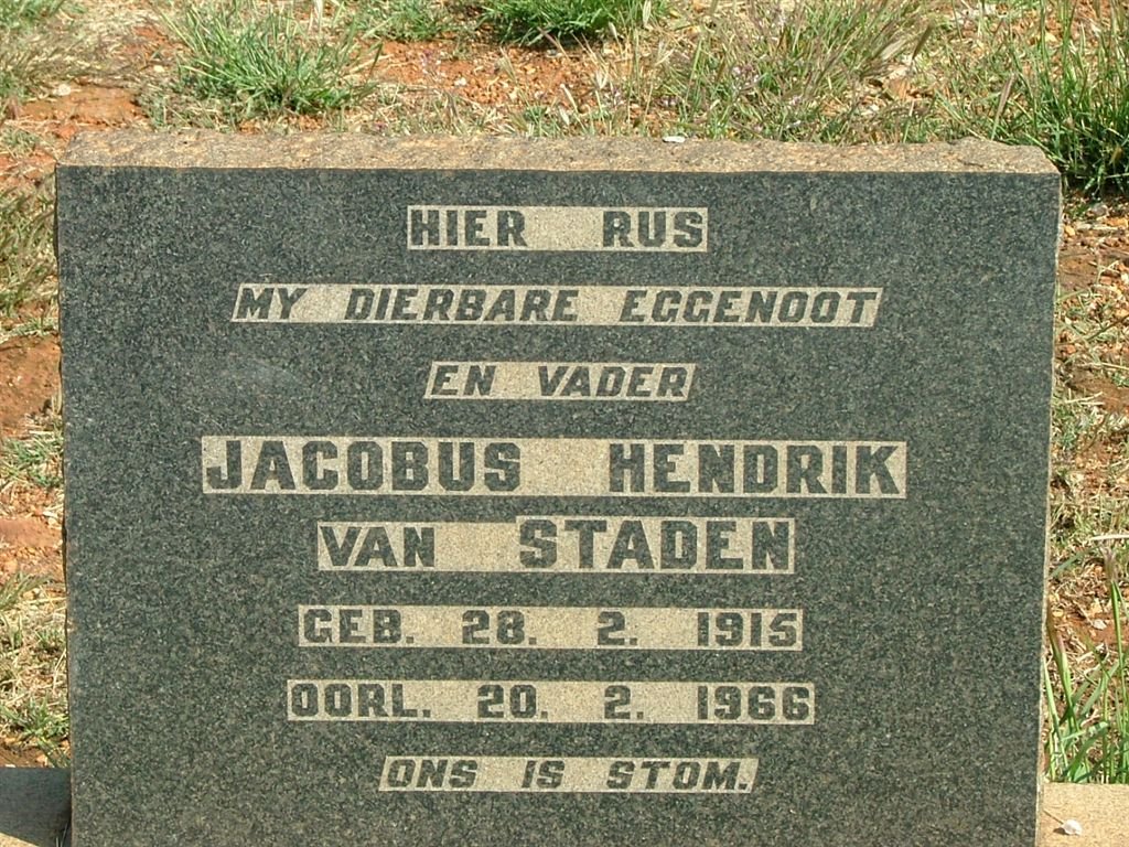 STADEN Jacobus Hendrik, van 1915-1966