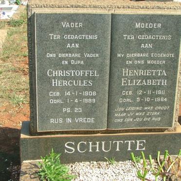 SCHUTTE Christoffel Hercules 1908-1989 &amp; Hendrietta Elizabeth 1911-1964