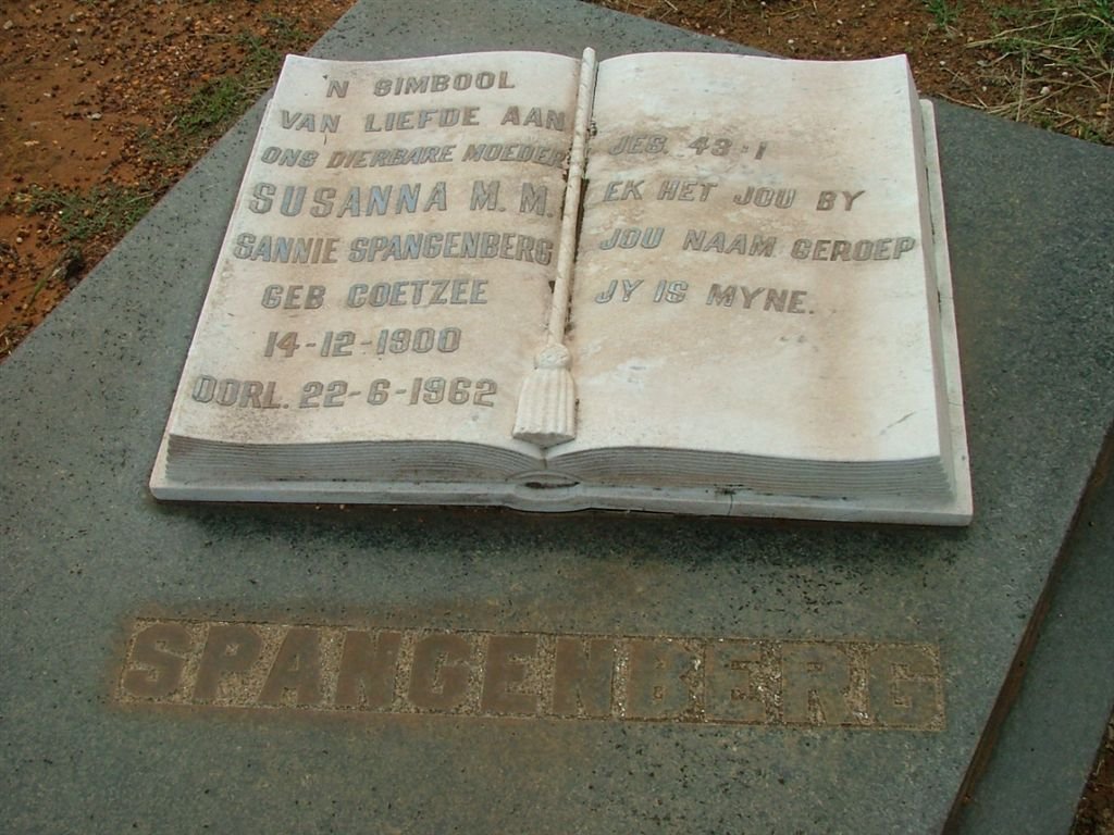SPANGENBERG Susanna M.M. nee COETZEE 1900-1962