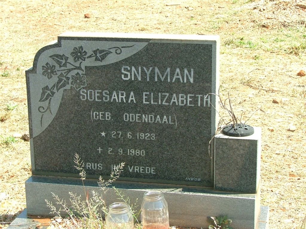 SNYMAN Soesara Elizabeth nee ODENDAAL 1923-1980