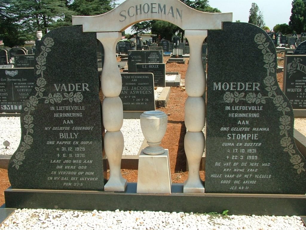 SCHOEMAN Billy 1929-1976 &amp; Stompie 1931-1989