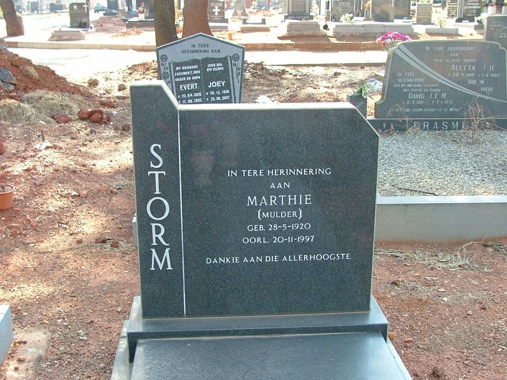STORM Marthie nee MULDER 1920-1997