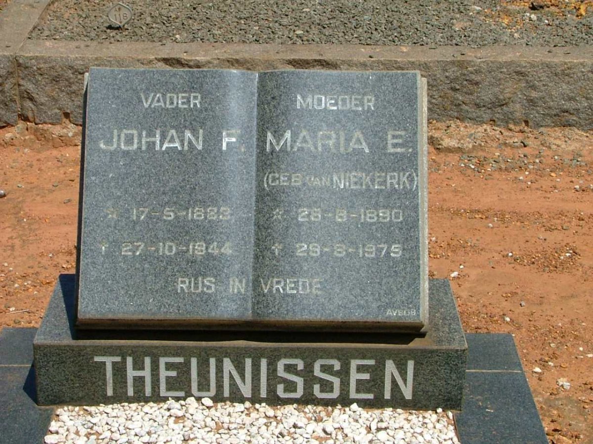 THEUNISSEN Johan F. 1883-1944 &amp; Maria E. VAN NIEKERK 1890-1975