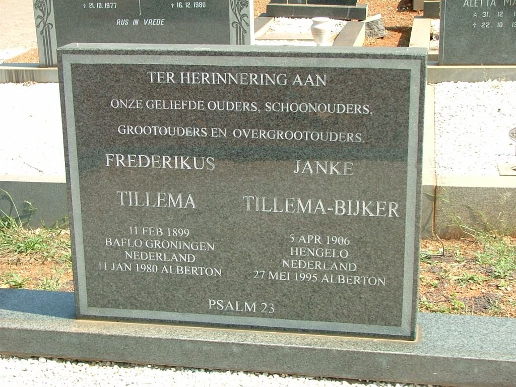 TILLEMA Fredrikus 1899-1980 &amp; Janke TILLEMA-BIJKER 1906-1995