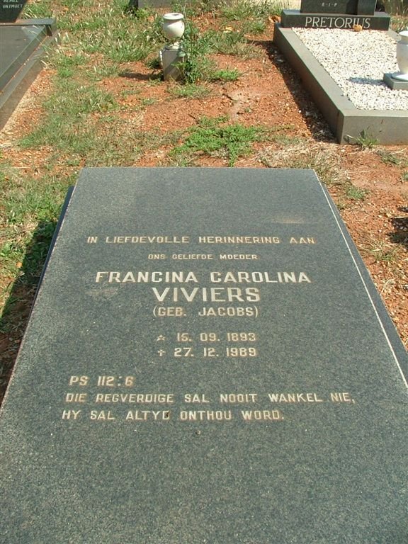 VIVIERS Francina Carolina nee Jacobs 1893-1989 