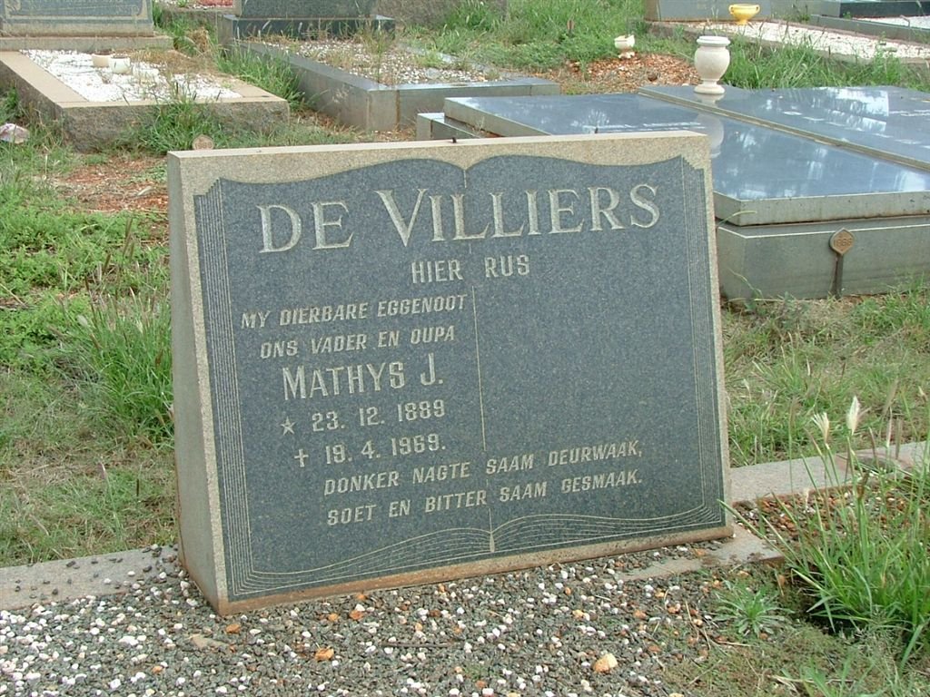 VILLIERS Mathys J., de 1889-1969