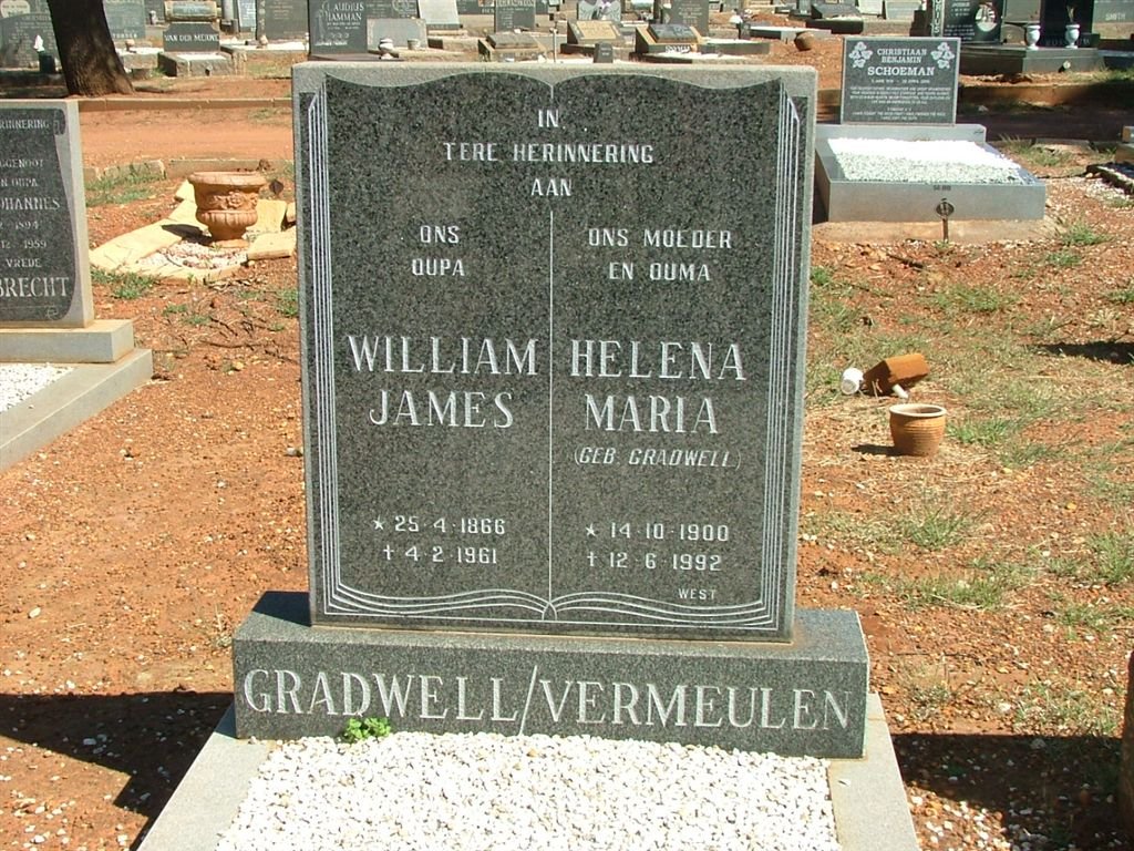 VERMEULEN William James 1866-1961 &amp; Helena Maria GRADWELL 1900-1992